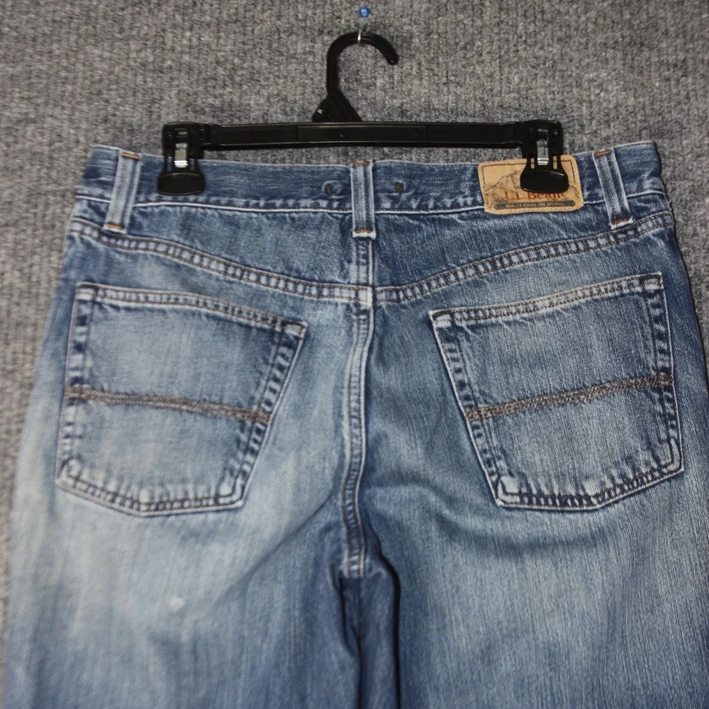 VTG LL Bean Flannel Lined Jeans Mens 32x32 Blue‎ Classic Fit 505661 Distressed